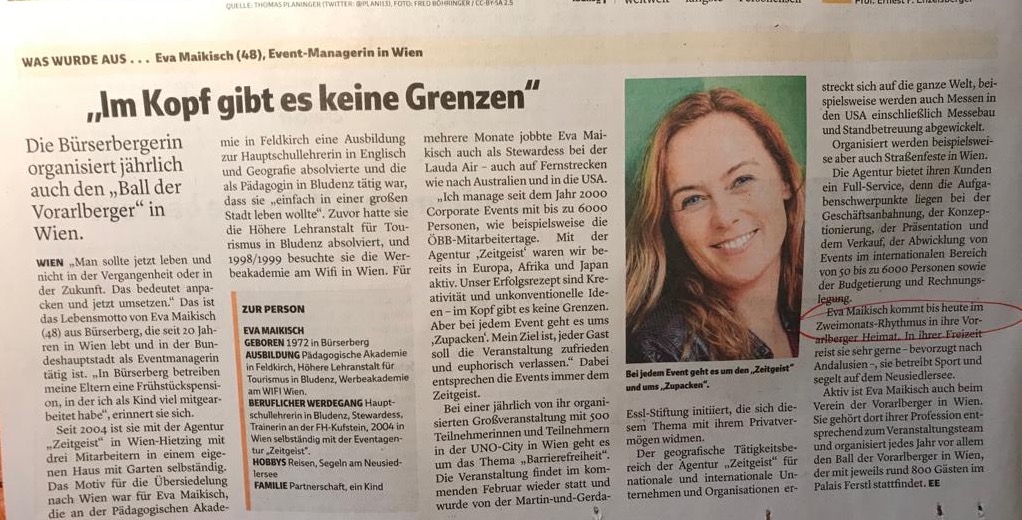 Eva Maikisch in den Vorarlberger Nachrichten